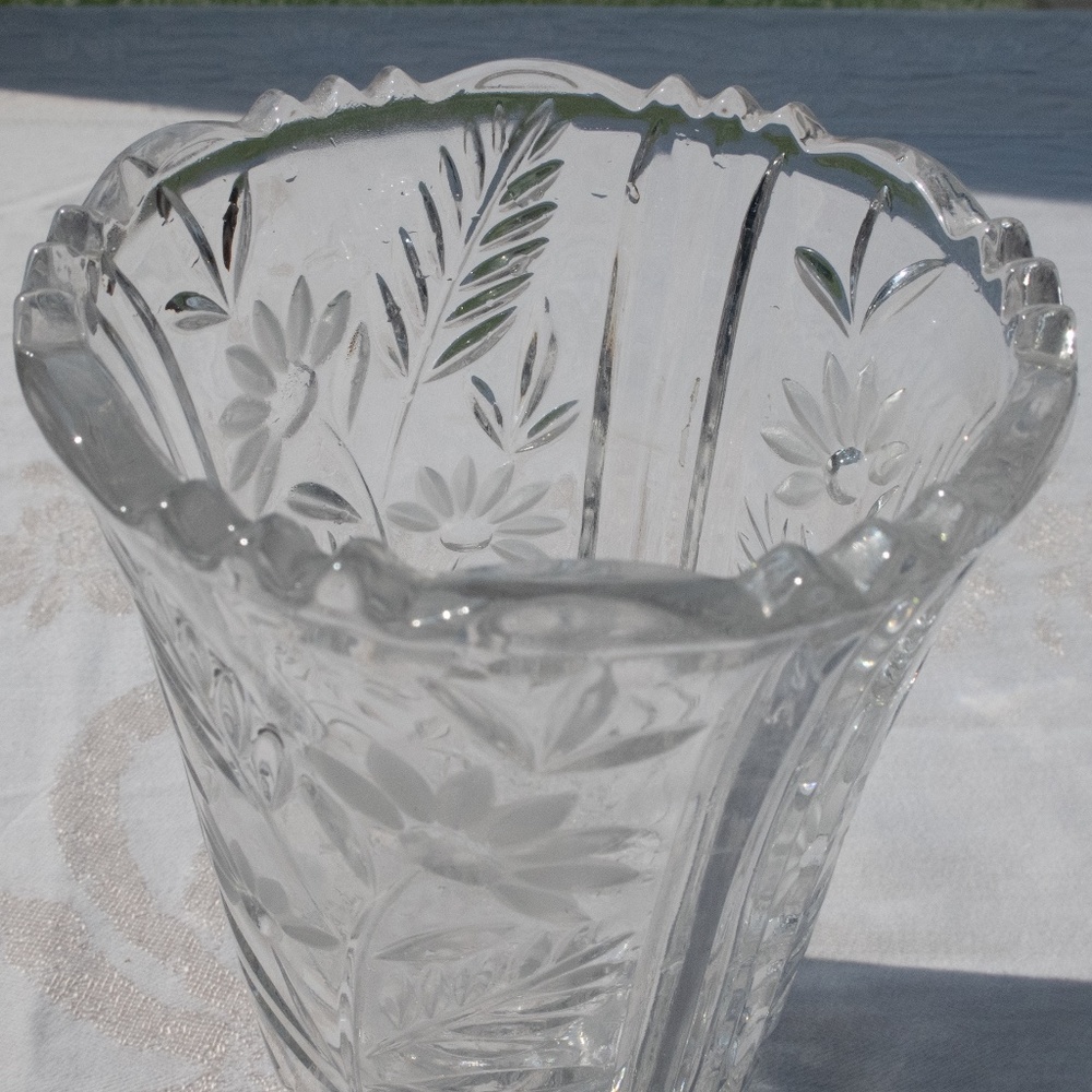 Crystal Flower Vase By Anna Hutte, Vintage - Picture 7 of 12